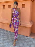 Women's One Shoulder Printed Elegant Slim Fit Maxi Dress™ – Moderne Eleganz mit asymmetrischem Design