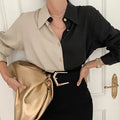 Vintage Two-Tone Long-Sleeve Blouse for Women™ – Zeitlose Eleganz mit Retro-Charme