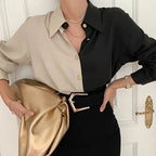 Vintage Two-Tone Long-Sleeve Blouse for Women™ – Zeitlose Eleganz mit Retro-Charme