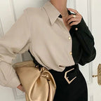 Vintage Two-Tone Long-Sleeve Blouse for Women™ – Zeitlose Eleganz mit Retro-Charme