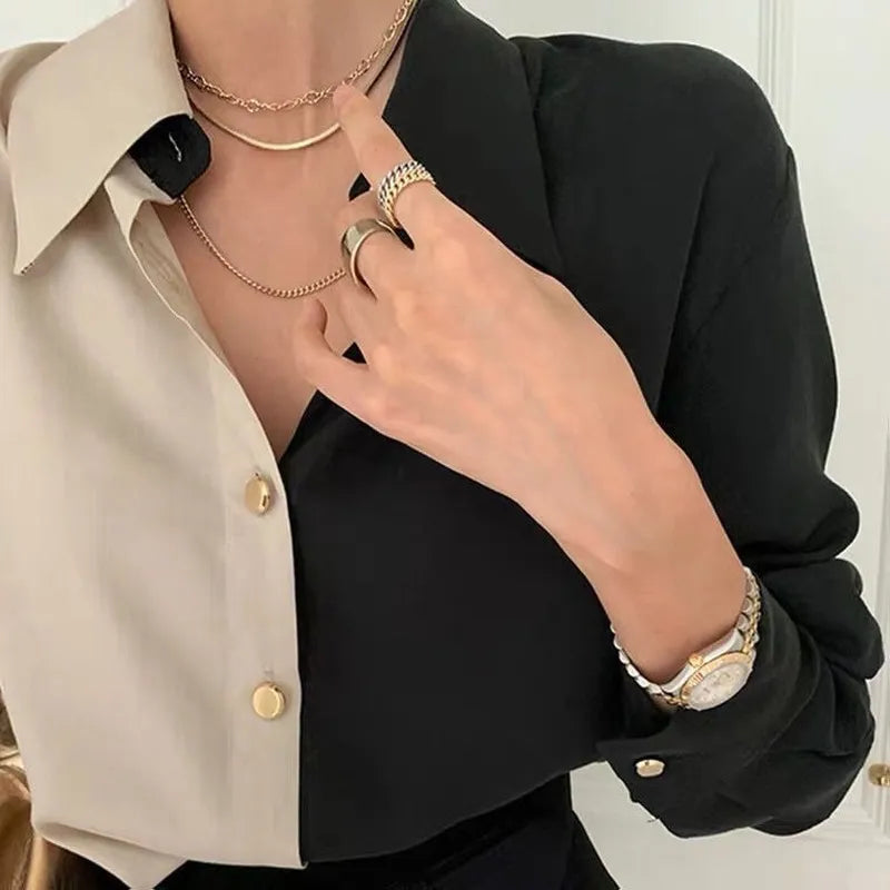Vintage Two-Tone Long-Sleeve Blouse for Women™ – Zeitlose Eleganz mit Retro-Charme