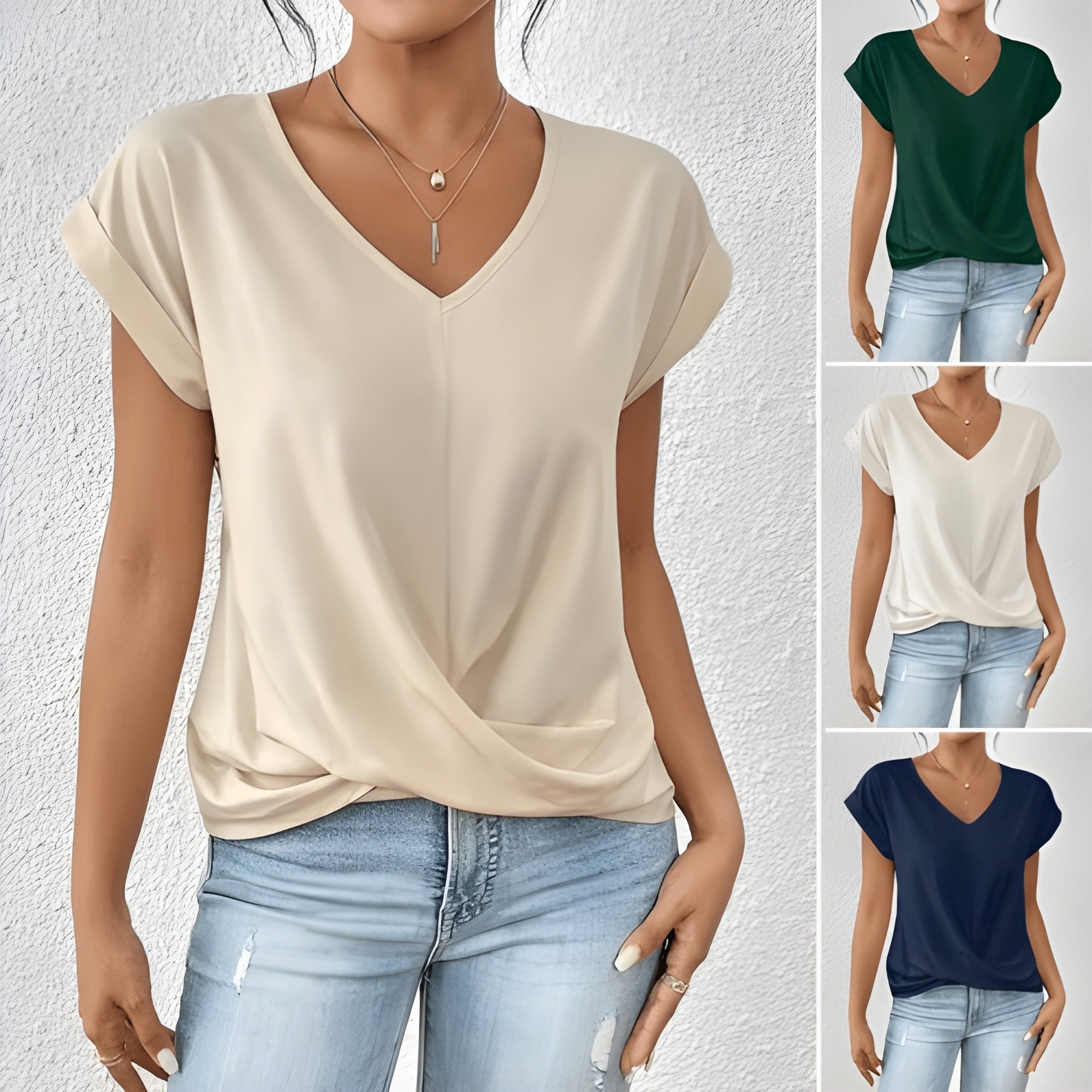 Women's V-Neck Twist Front Summer Top Relaxed Fit Cap Sleeve Casual Blouse™ – Mühelose Eleganz für warme Tage