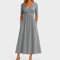 Women's V Neck Elegant Relaxed Fit Flowy Midi Dress™ – Zeitlose Eleganz für jeden Anlass