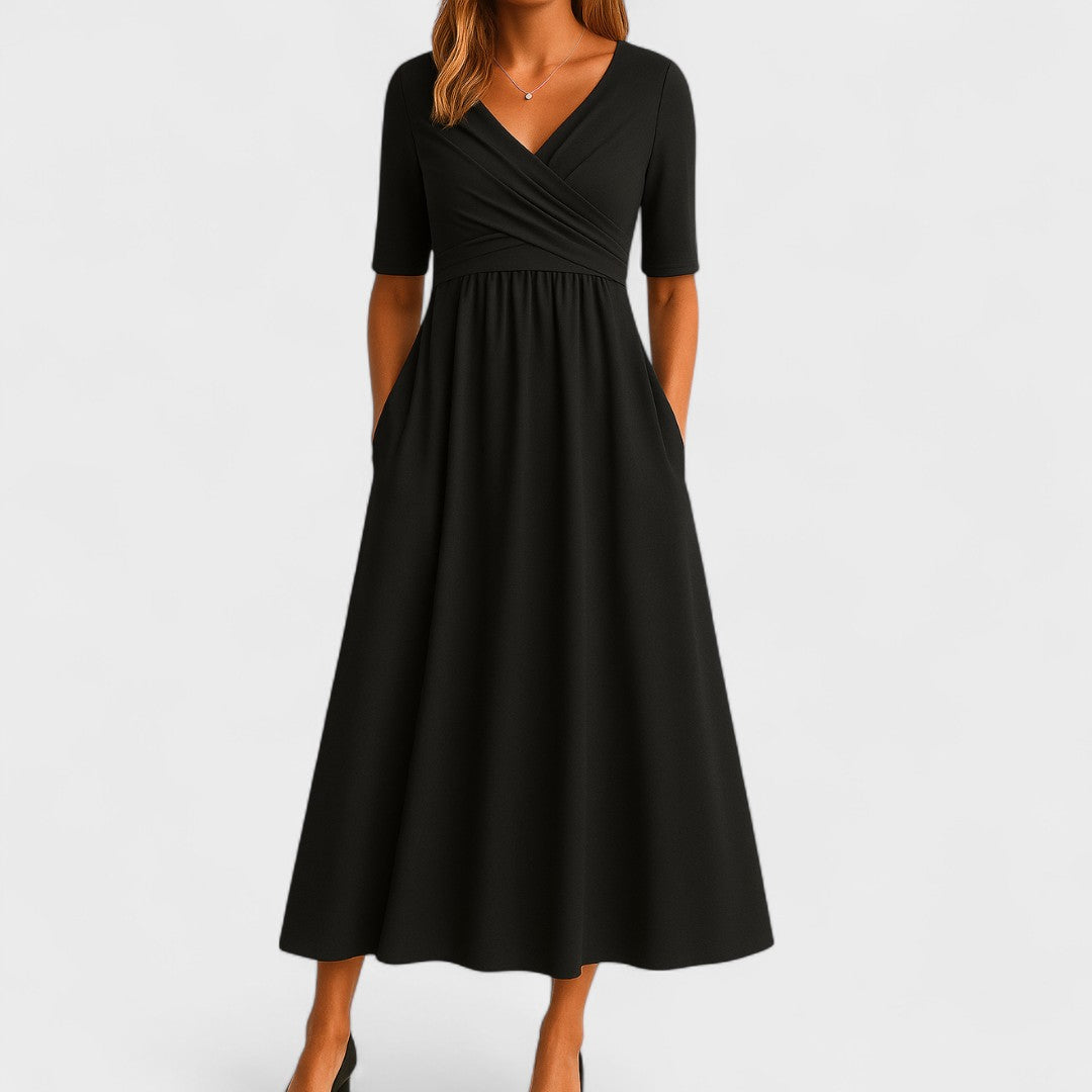 Women's V Neck Elegant Relaxed Fit Flowy Midi Dress™ – Zeitlose Eleganz für jeden Anlass