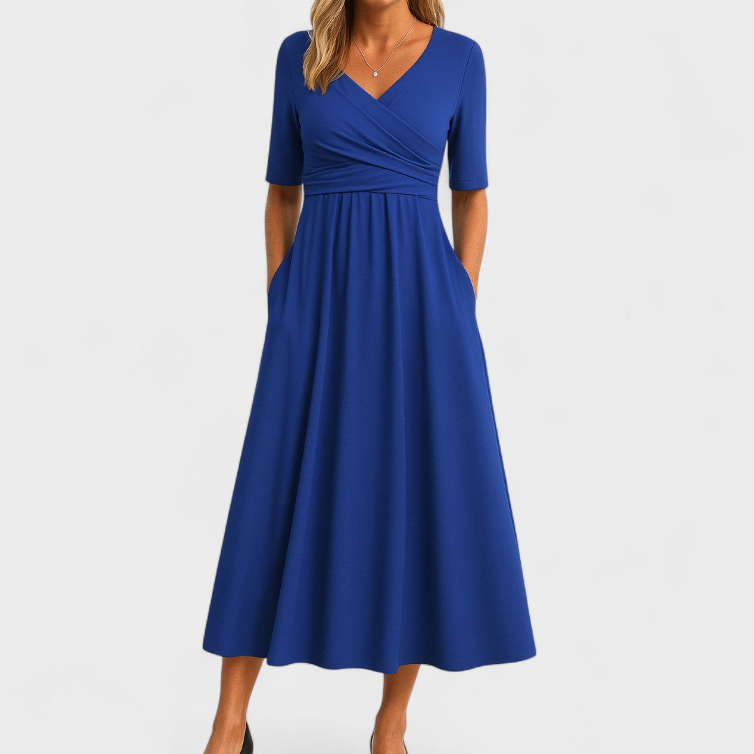 Women's V Neck Elegant Relaxed Fit Flowy Midi Dress™ – Zeitlose Eleganz für jeden Anlass