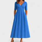 Women's V Neck Elegant Relaxed Fit Flowy Midi Dress™ – Zeitlose Eleganz für jeden Anlass
