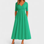 Women's V Neck Elegant Relaxed Fit Flowy Midi Dress™ – Zeitlose Eleganz für jeden Anlass