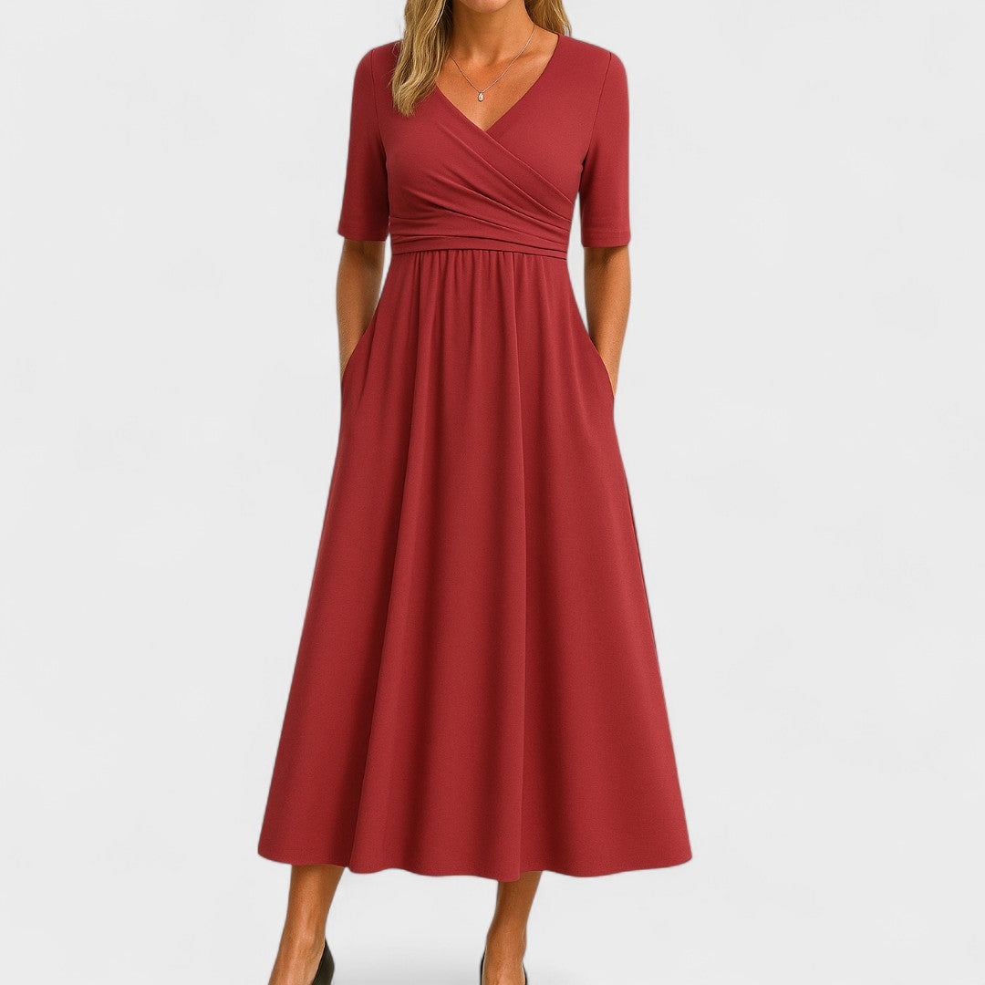 Women's V Neck Elegant Relaxed Fit Flowy Midi Dress™ – Zeitlose Eleganz für jeden Anlass