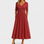 Women's V Neck Elegant Relaxed Fit Flowy Midi Dress™ – Zeitlose Eleganz für jeden Anlass
