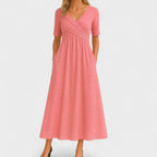 Women's V Neck Elegant Relaxed Fit Flowy Midi Dress™ – Zeitlose Eleganz für jeden Anlass