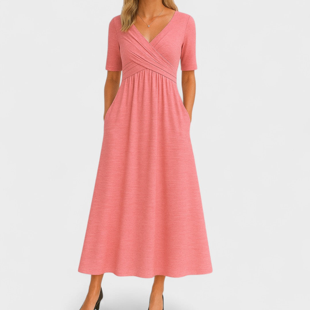 Women's V Neck Elegant Relaxed Fit Flowy Midi Dress™ – Zeitlose Eleganz für jeden Anlass