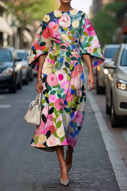 Women's Printed Midi Dress with Defined Waist and Flowing Fit™ – Mühelose Eleganz für jeden Tag