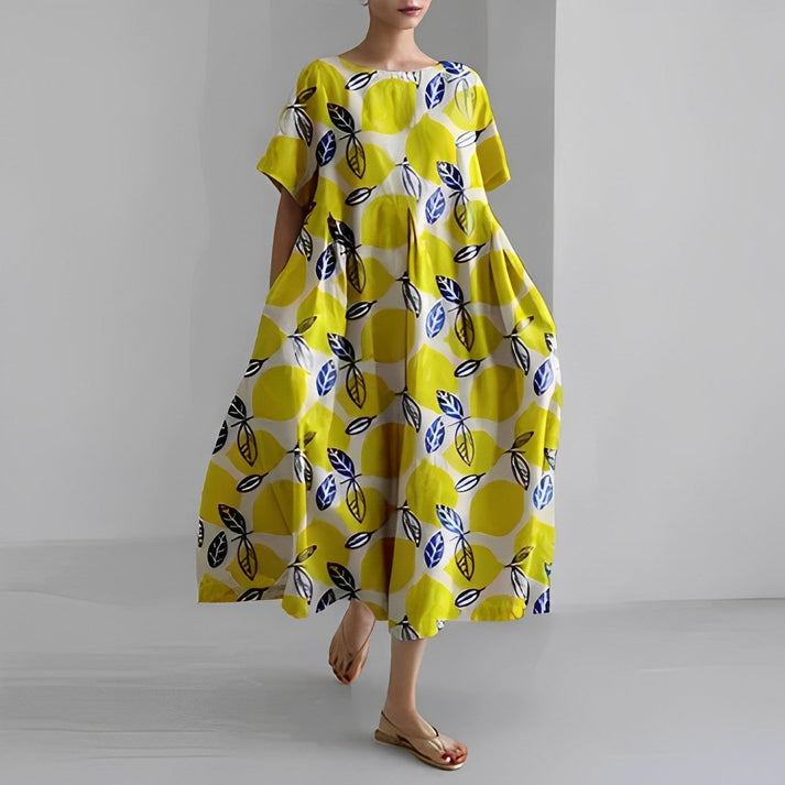 Women's Floral Relaxed Fit Oversized Print Casual Midi Dress™ – Müheloser Komfort mit künstlerischem Blumenmuster