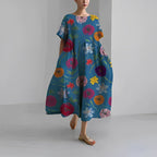 Women's Floral Relaxed Fit Oversized Print Casual Midi Dress™ – Müheloser Komfort mit künstlerischem Blumenmuster