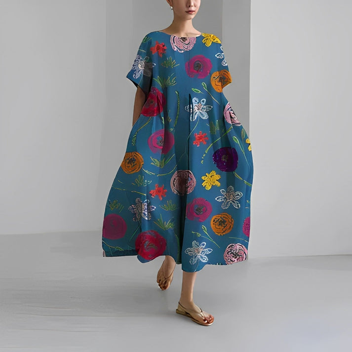 Women's Floral Relaxed Fit Oversized Print Casual Midi Dress™ – Müheloser Komfort mit künstlerischem Blumenmuster