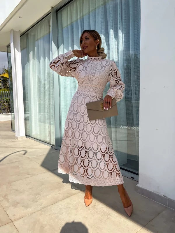 Women's Lace Midi Dress with High Neck and Elegant Fit™ – Zeitlose Eleganz für besondere Anlässe