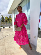 Women's Lace Midi Dress with High Neck and Elegant Fit™ – Zeitlose Eleganz für besondere Anlässe