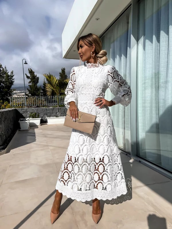 Women's Lace Midi Dress with High Neck and Elegant Fit™ – Zeitlose Eleganz für besondere Anlässe