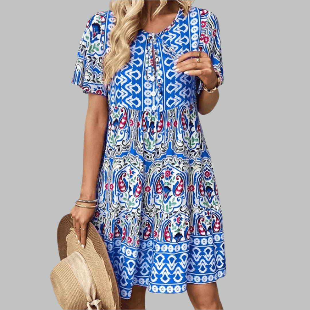 Bohemian Printed Tiered Midi Spring Dress™ – Mühelose Eleganz für den Frühling
