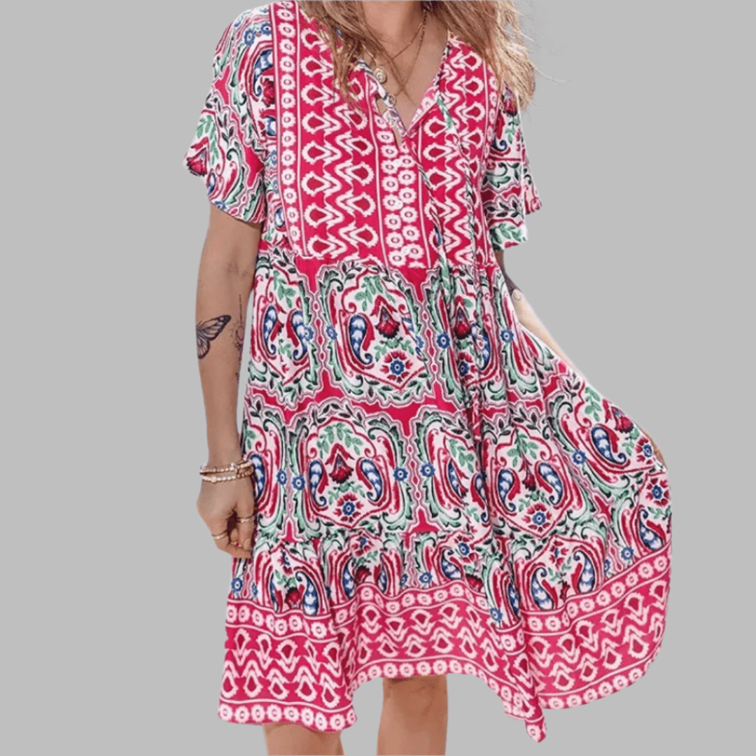Bohemian Printed Tiered Midi Spring Dress™ – Mühelose Eleganz für den Frühling