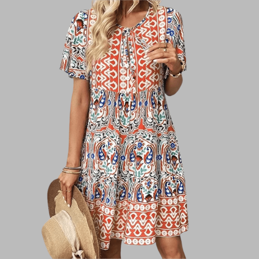 Bohemian Printed Tiered Midi Spring Dress™ – Mühelose Eleganz für den Frühling