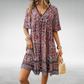 Women's Boho Paisley Mini Dress with V-Neck and Short Sleeves™ – Müheloser Stil für entspannte Sommertage