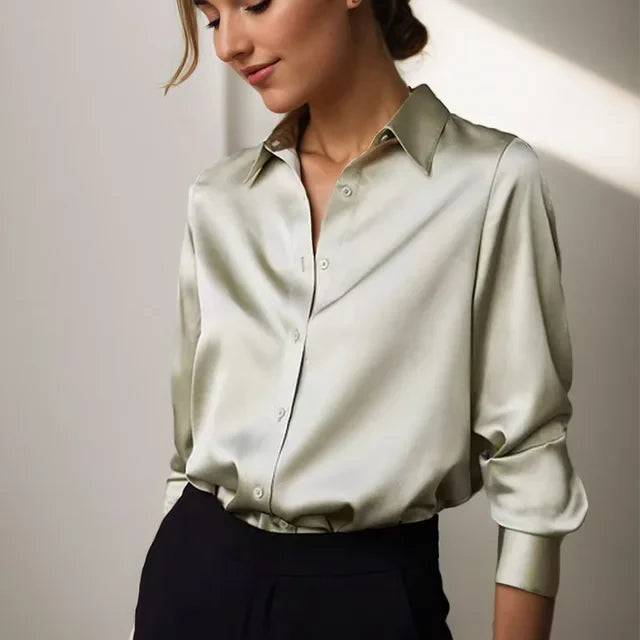 Stella | Women's Long Sleeve Button Down Satin Blouses™ – Zeitlose Eleganz trifft luxuriösen Komfort