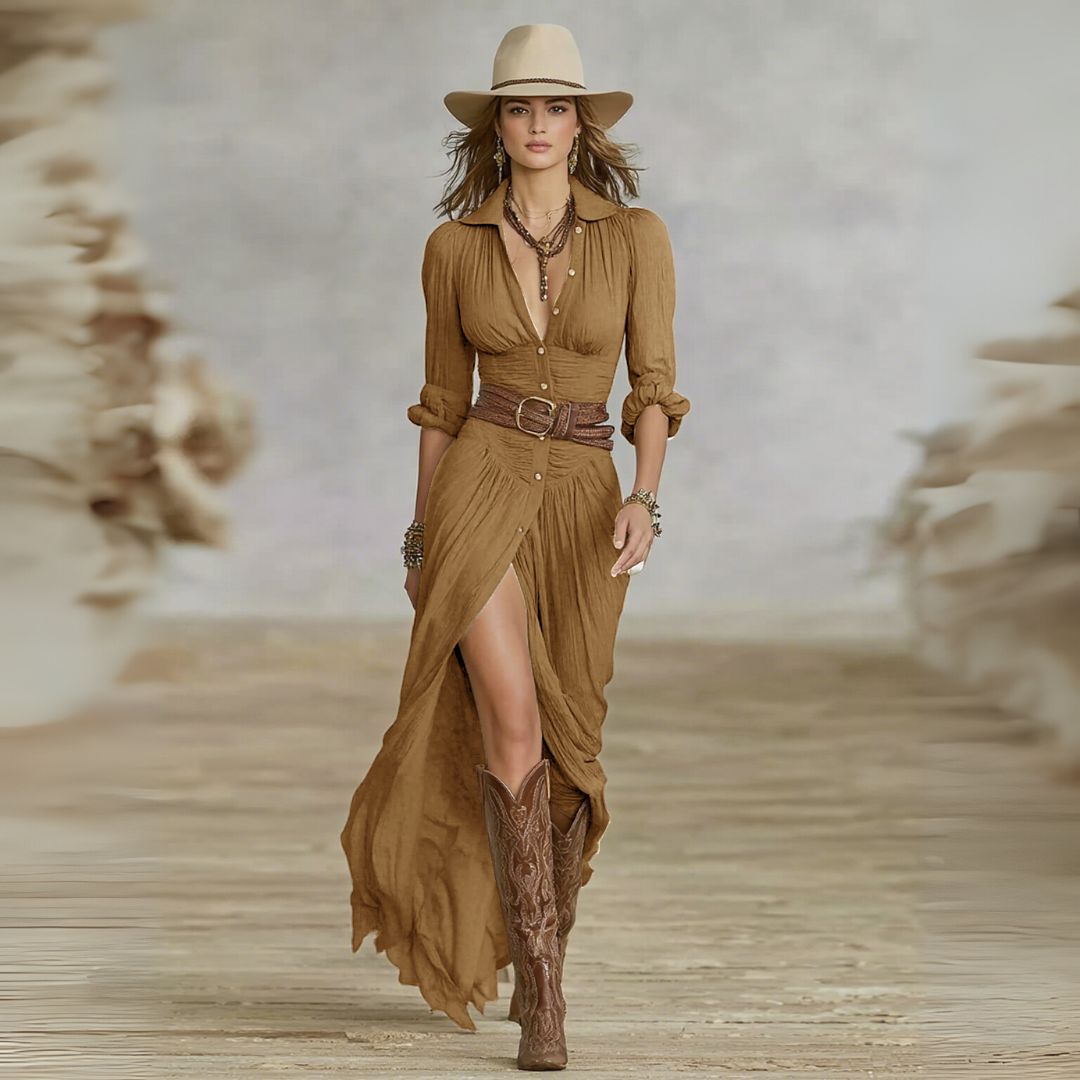 Women's Flowing Button-Front Maxi Dress™ – Eleganz trifft auf mühelosen Stil