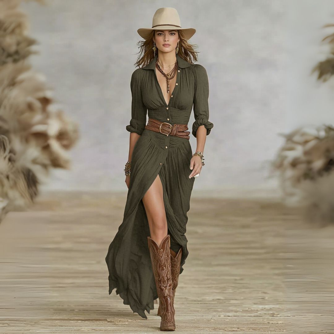 Women's Flowing Button-Front Maxi Dress™ – Eleganz trifft auf mühelosen Stil