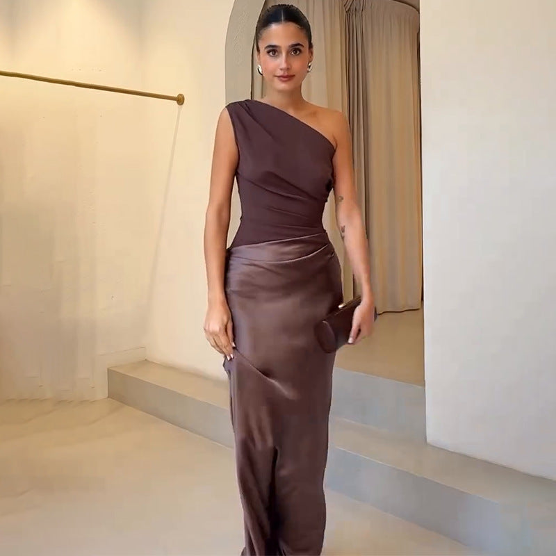 Women's One Shoulder Elegant Satin Evening Maxi Dress™ – Luxuriöse Eleganz für besondere Anlässe