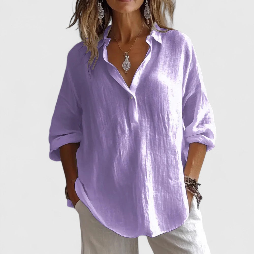 Relaxed Open Collar Blouse™ – Mühelose Eleganz für jeden Tag