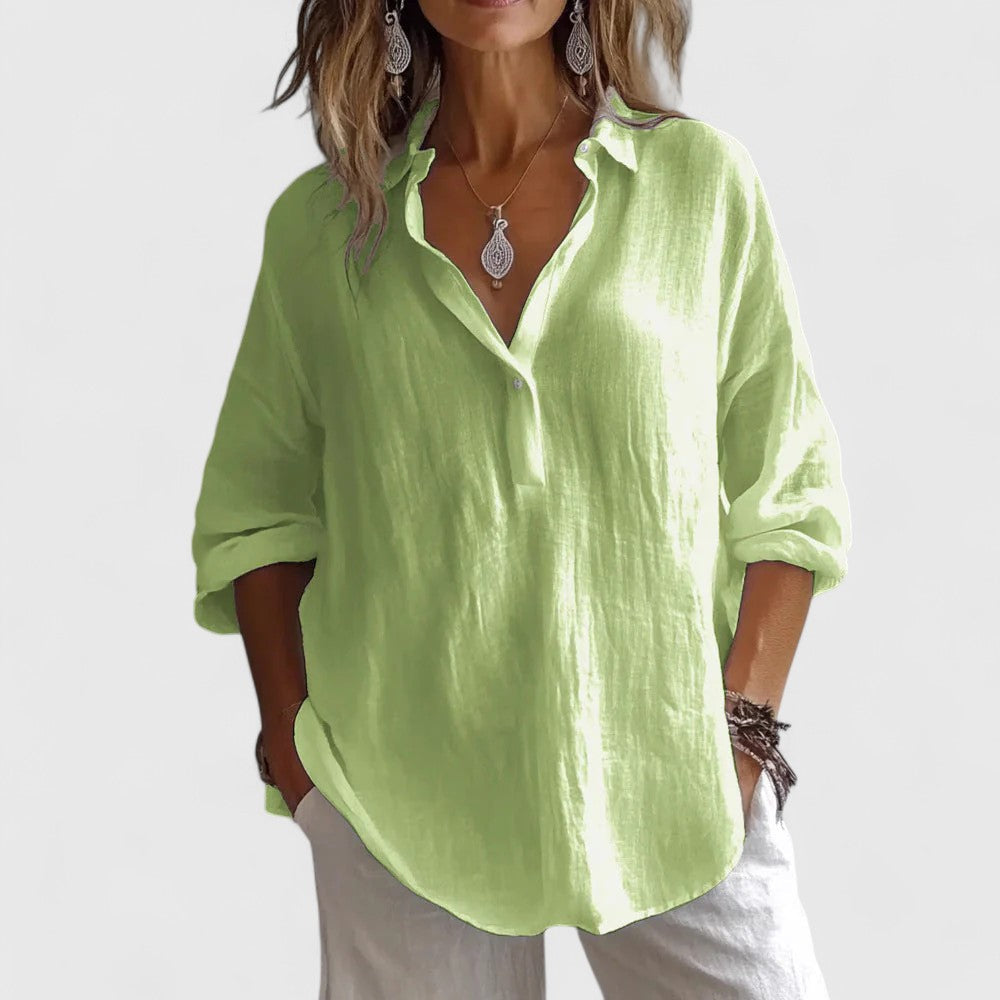 Relaxed Open Collar Blouse™ – Mühelose Eleganz für jeden Tag