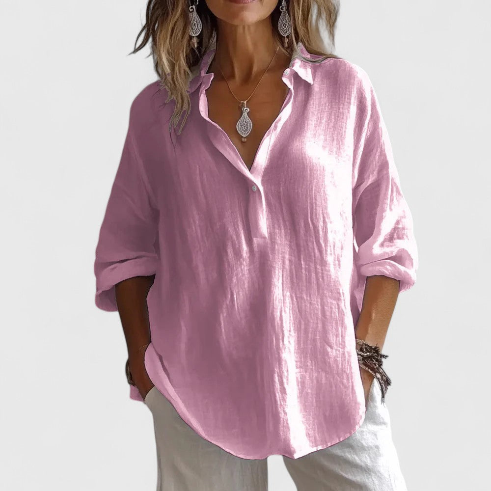 Relaxed Open Collar Blouse™ – Mühelose Eleganz für jeden Tag