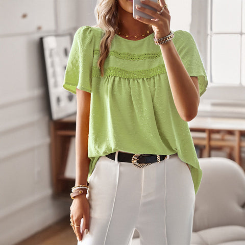Women's Pleated Front Short Sleeve Blouse Relaxed Fit Lightweight Casual Top™ – Müheloser Stil für jeden Tag