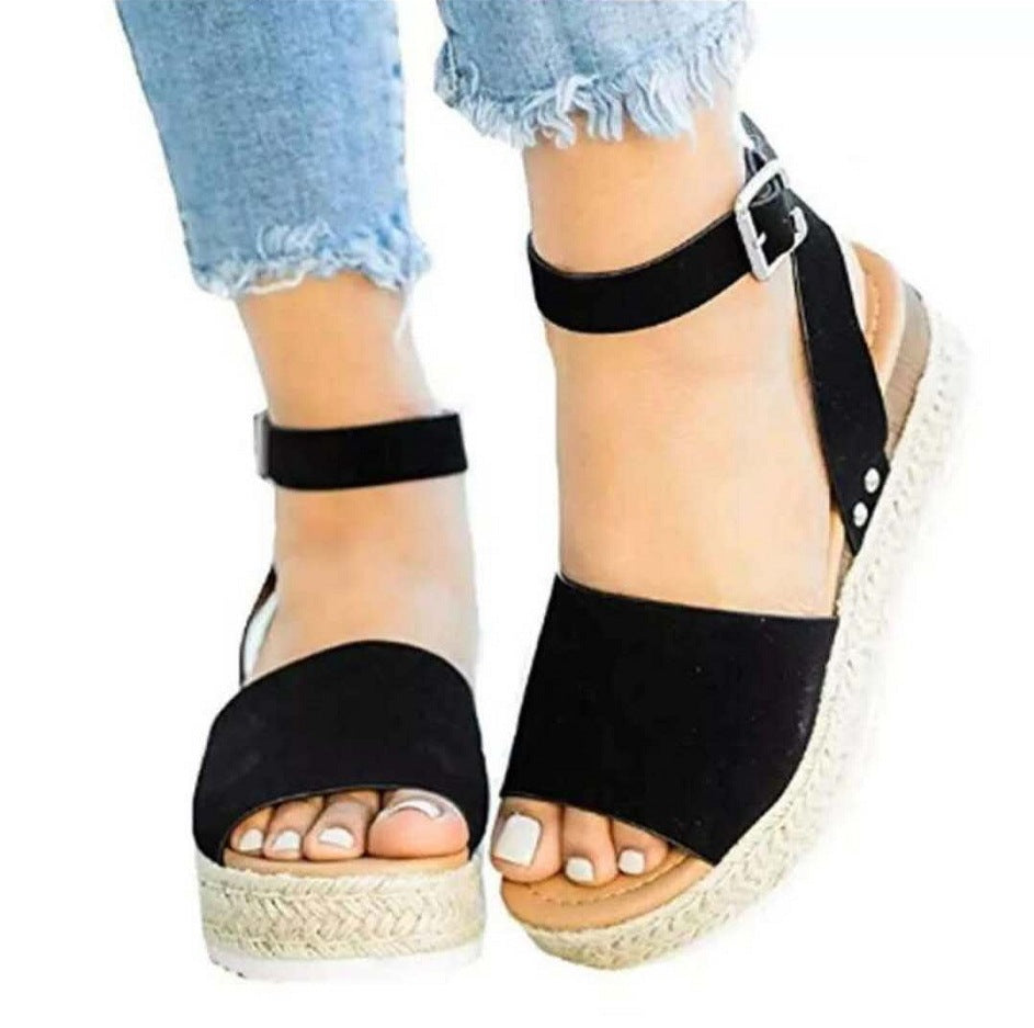 Women's Buckle Ankle Strap Flatform Sandals with Cushioned Sole™ – Ganztägiger Komfort mit stilvoller Höhe