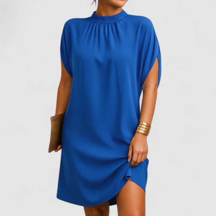 Spring High-Neck Shift Midi Dress™ – Mühelose Eleganz für den Frühling
