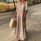 Women's Boho Print V Neck Long Sleeve Summer Maxi Dress™ – Zeitlose Eleganz mit bohemian-inspiriertem Charme