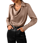 Samantha | Women's Drape Neck Long Sleeve Satin Blouses™ – Luxuriöse Eleganz für jeden Anlass