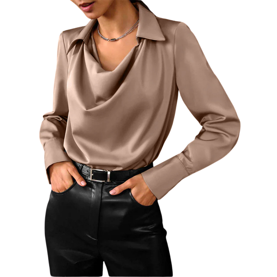 Samantha | Women's Drape Neck Long Sleeve Satin Blouses™ – Luxuriöse Eleganz für jeden Anlass