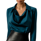 Samantha | Women's Drape Neck Long Sleeve Satin Blouses™ – Luxuriöse Eleganz für jeden Anlass