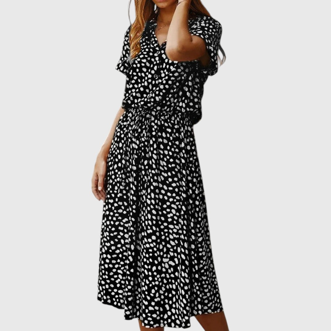 Printed Button-Front Midi Dress™ – Mühelose Eleganz für jeden Tag