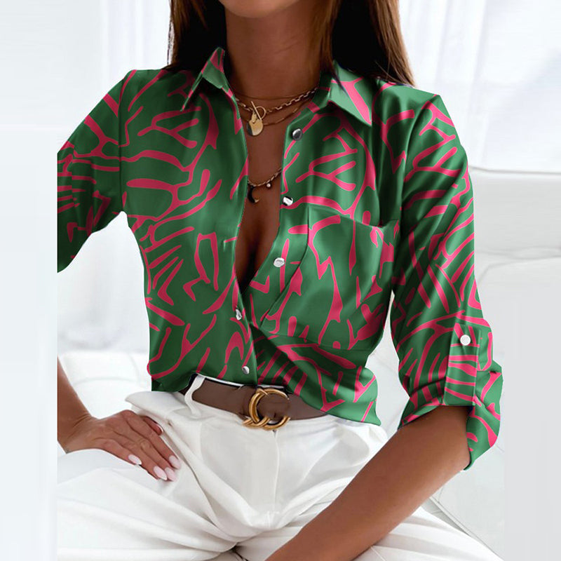 Women's Printed V-Neck Collared Blouse Relaxed Fit Lightweight Elegant Casual Top™ – Eleganz trifft auf mühelosen Komfort