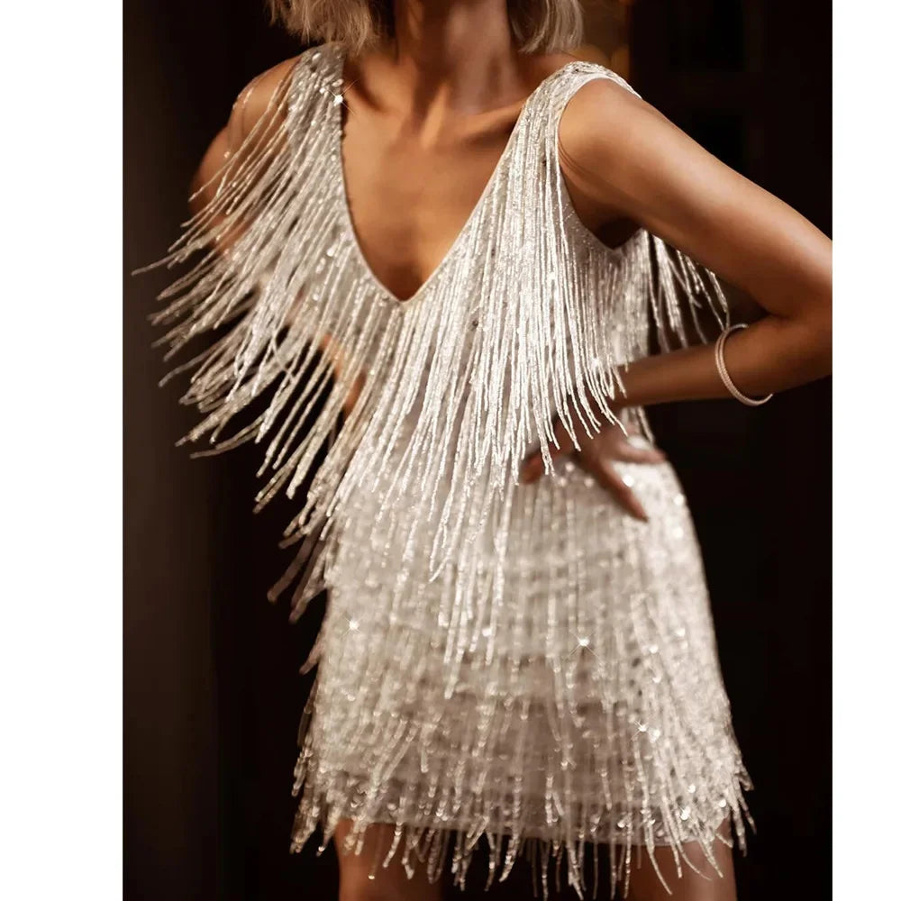 Women's Fringe Feather Sleeveless Elegant Party Mini Dress™ – Glamouröse Eleganz für besondere Anlässe