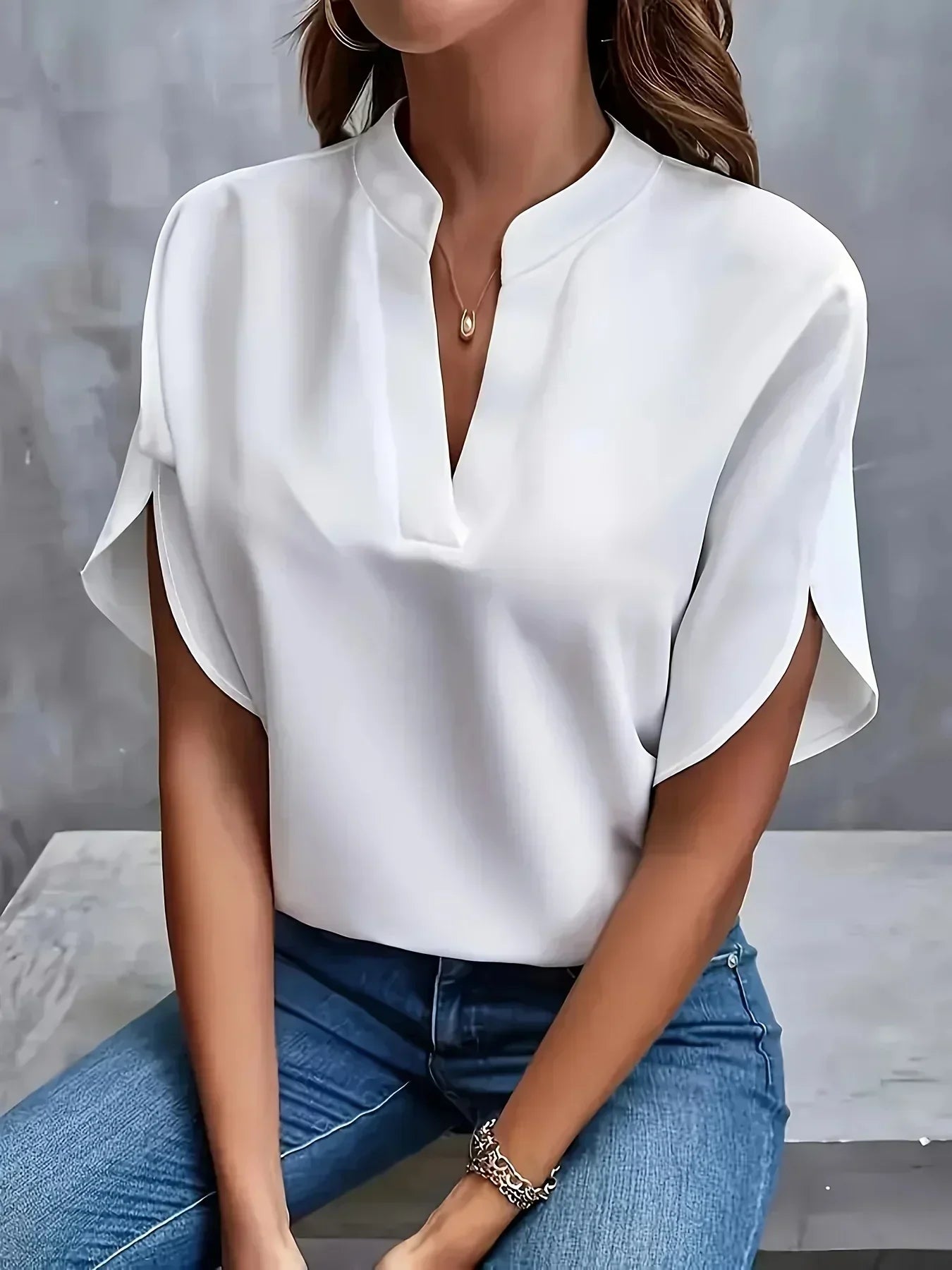 Women's Elegant V-Neck Blouse Relaxed Fit Lightweight Casual Work Top™ – Zeitlose Eleganz für jeden Anlass