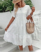 Amelie | Women's Eyelet Midi Dress™ – Mühelose Eleganz für warme Tage