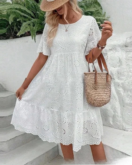 Amelie | Women's Eyelet Midi Dress™ – Mühelose Eleganz für warme Tage