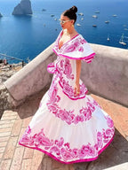 Women's Floral Ruffle V Neck Elegant Flowing Maxi Dress™ – Zeitlose Eleganz mit femininem Rüschen-Detail