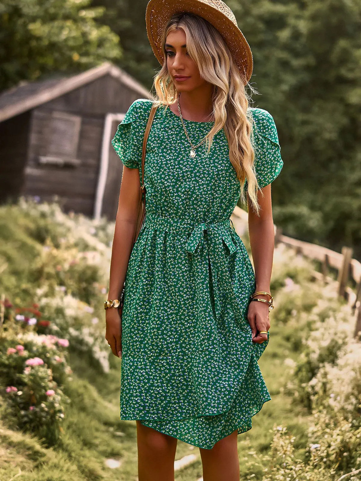 Floral Pleated Dress With Elegant Comfortable Fit for Women™ – Elegante Vielseitigkeit für jeden Anlass