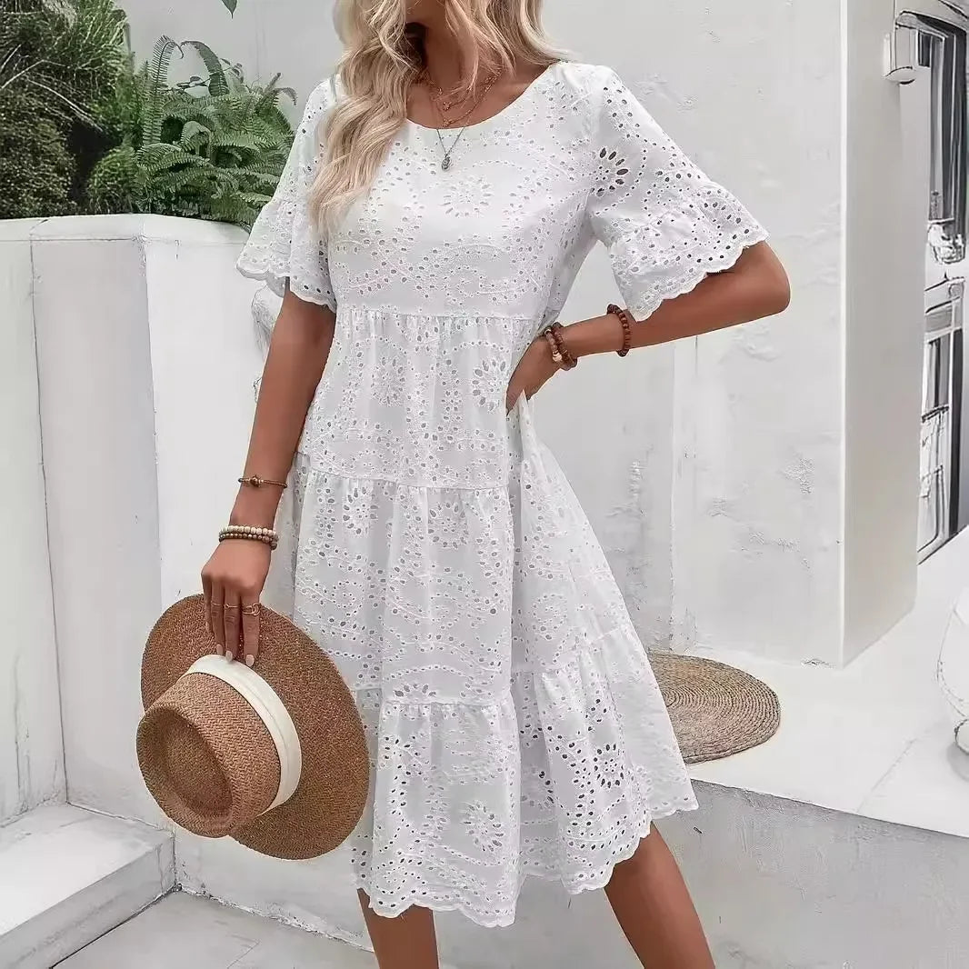 Amelie | Women's Eyelet Midi Dress™ – Mühelose Eleganz für warme Tage