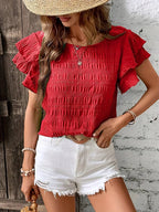 Women's Ruffle Sleeve Pleated Blouse Slim Fit Lightweight Summer Casual Top™ – Feminine Eleganz für Jeden Tag